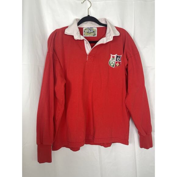 Vintage 80s Men's Long Sleeve Rugby Polo Shirt Size 44 British & Irish Lions